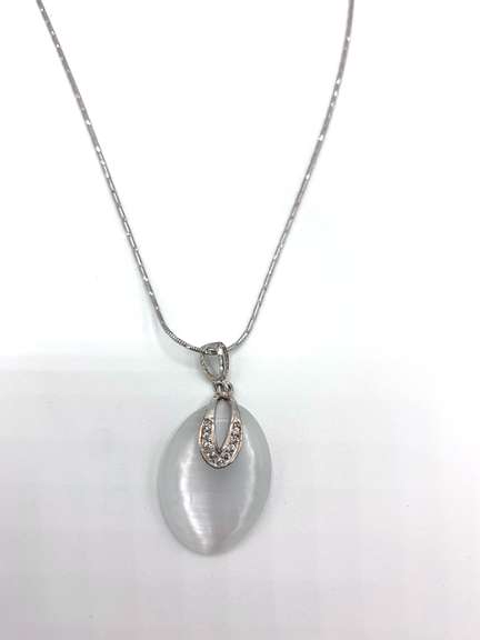 Unique Sterling Silver White Gemstone Necklace