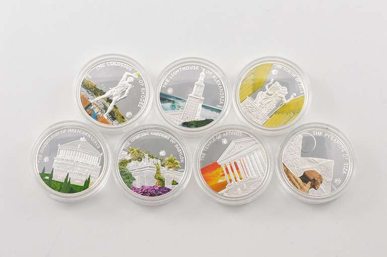 2009 Palau $1 27g Silver Plated Copper - 7 Coin Set - Display & COA