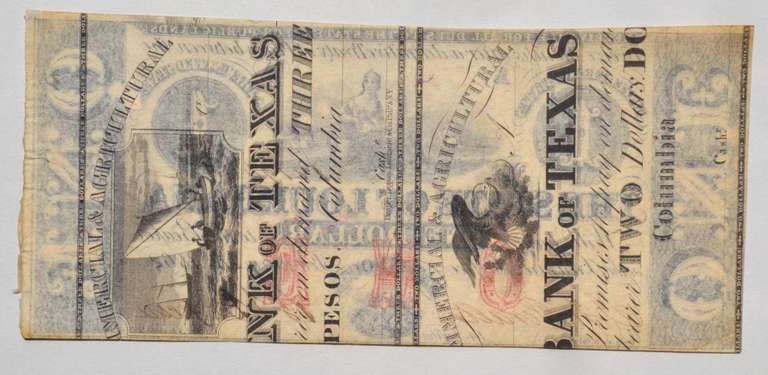 Feb 2 1862 State of Louisiana  $ 1 Note Printed On Bank Of Texas Columbia Sheet
