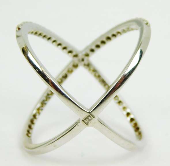 Sterling Cross-Over X Ring of Pave CZ's, Size 8