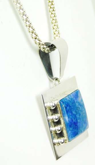 Signed Large Sterling Lapis Pendant & Chain