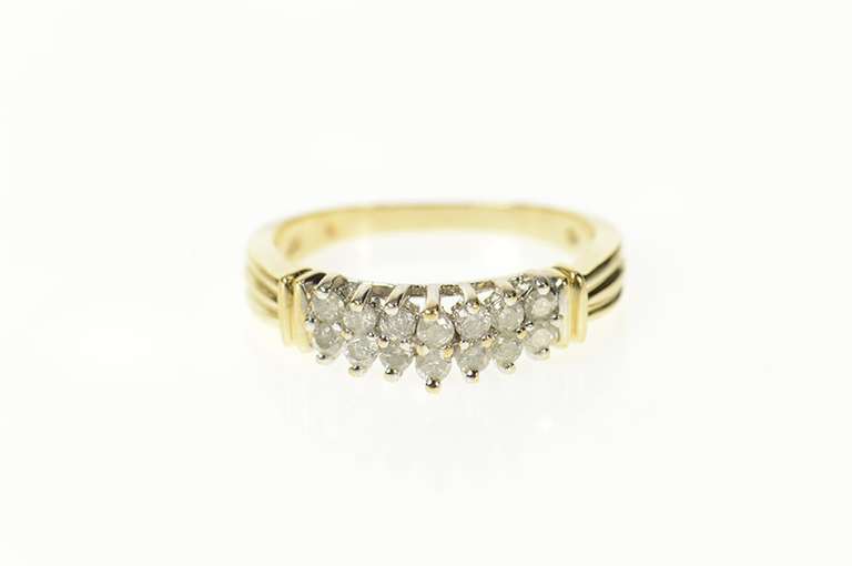 10K Yellow Gold Tiered Diamond Squared Statement Band Ring