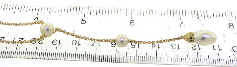 Stunning 14kt YG White Pearl Lariat Style Necklace
