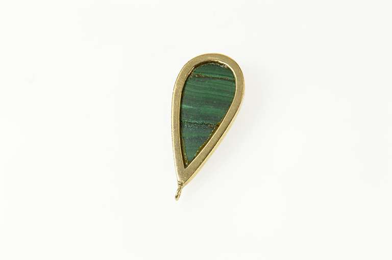 10K Yellow Gold Pear Malachite Cabochon Statement Pendant