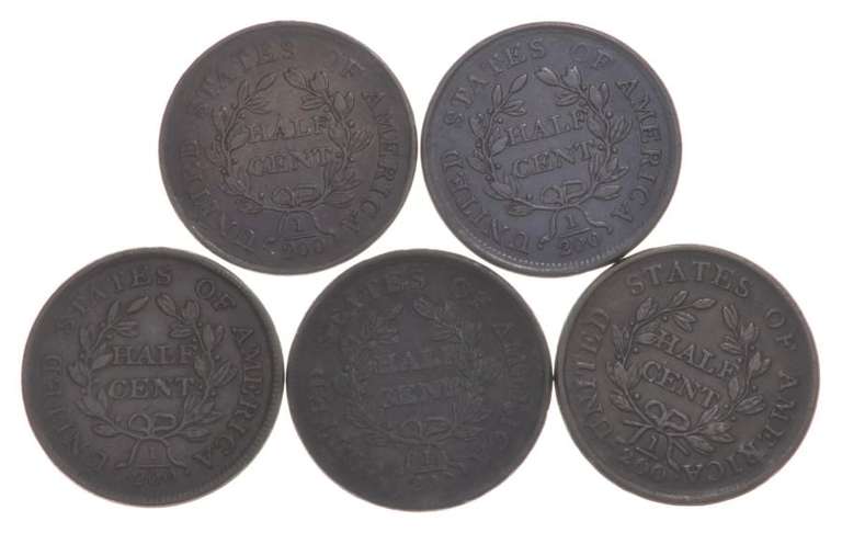 Lot (5) 1804 Draped Bust Half Cents