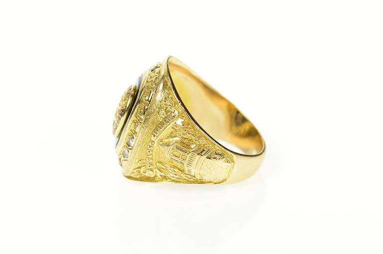 10K Yellow Gold Loyal Order of the Moose Diamond Emerald Ring