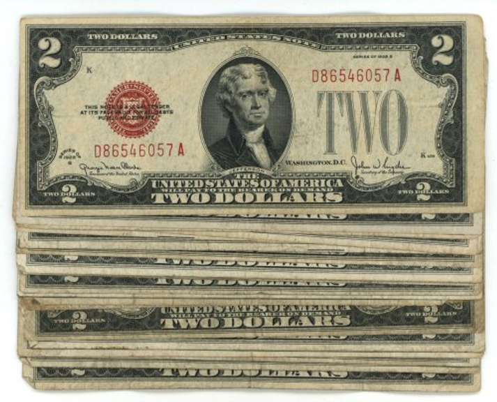 Larger lot of 20 Series of 1928 $2 Red Seal Notes