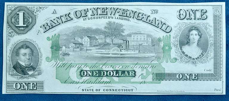 Bank of New England, CT Obsolete Remainder $1, CU