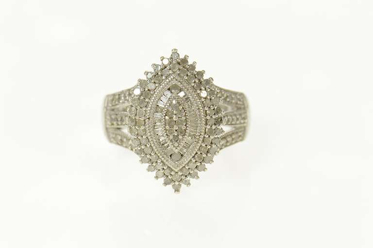Sterling Silver Marquise Diamond Cluster Halo Cocktail Ring