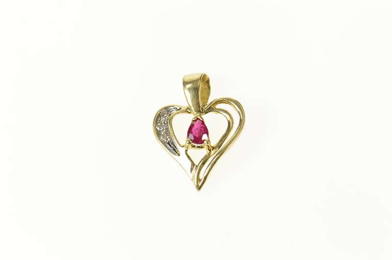 10K Yellow Gold Classic Heart Pear Ruby Diamond Love Symbol Pendant
