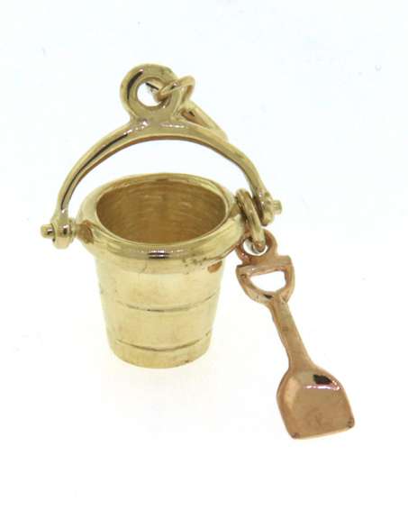 Charming Yellow Gold Beach Pail and Shovel Charm