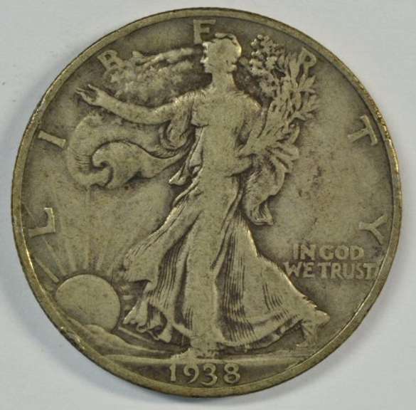 Nice VF/XF 1938-D Walking Liberty Half Dollar. Key date