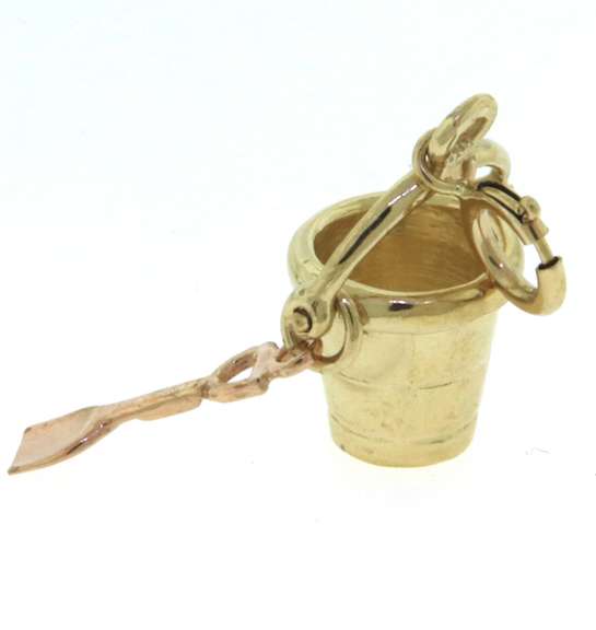 Charming Yellow Gold Beach Pail and Shovel Charm