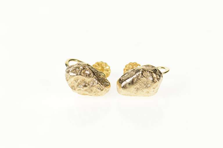 14K Yellow Gold Textured Nugget Cluster Screw Back Earrings