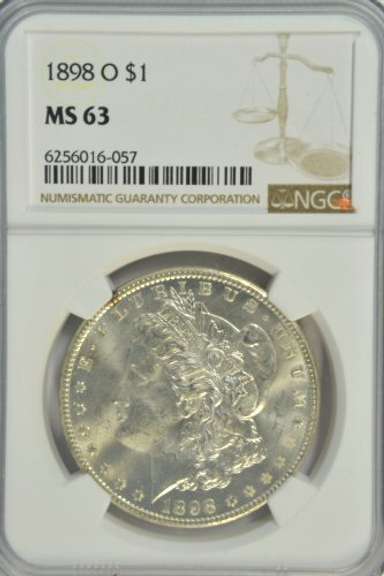 Very Choice BU 1898-O Morgan Silver Dollar. NGC MS63