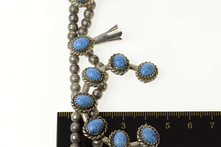 Sterling Silver Native American Turquoise Squash Blossom Necklace