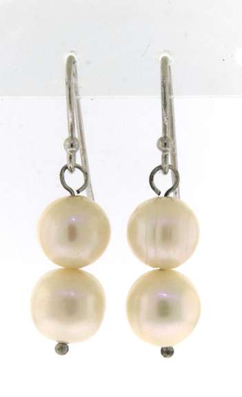 Sterling Silver Double Pearl Drop Dangle Earrings