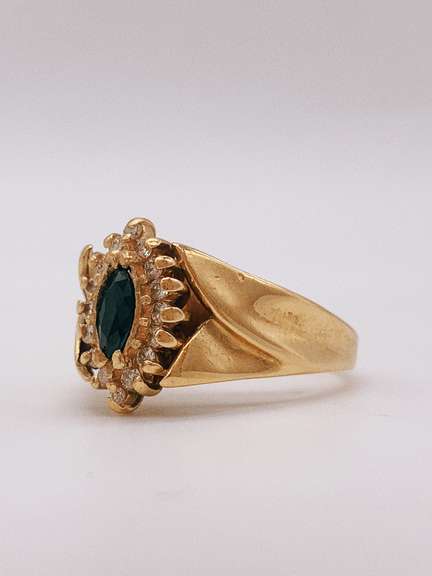 14kt Solid Yellow Gold, Blue Sapphire, & Diamond Ring