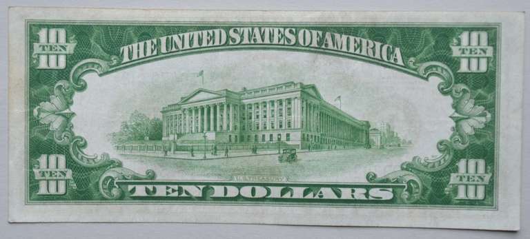 1934 $ 10 Lime Green Seal Minneapolis Fed Res Note