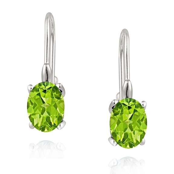 Silver Genuine Peridot Stone Oval Prong Set LeverBack Lever Back Earrings
