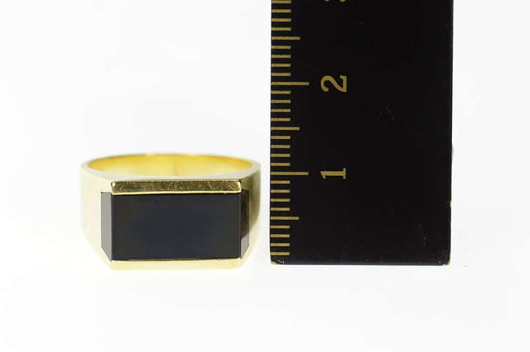 14K Yellow Gold Black Onyx Squared Inlay Retro Statement Ring