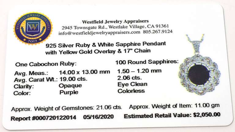 Darling Massive 19.00CTS Cabochon Cut Natural Star Ruby & White Sapphire Necklace in 3-Tone Sterling Silver