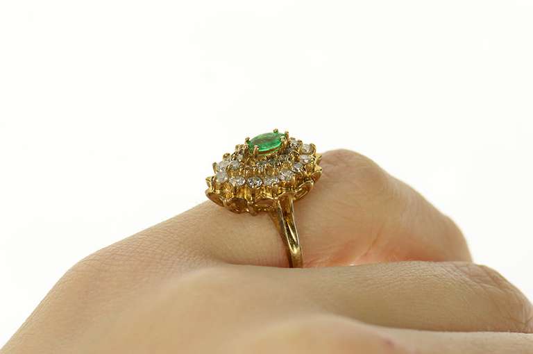 14K Yellow Gold 0.58 Ctw Marquise Emerald Diamond Halo Ring