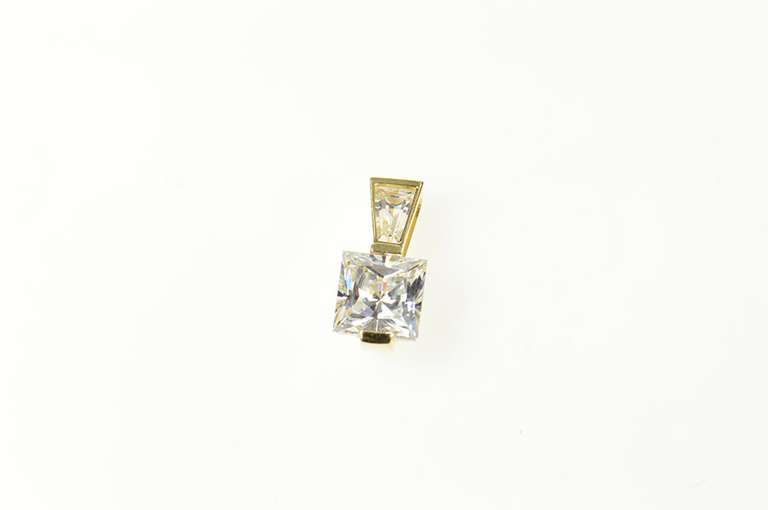 14K Yellow Gold Princess Cubic Zirconia Baguette Statement Pendant