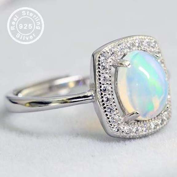 ETHIOPIAN OPAL & WHITE SAPPHIRE STERLING SILVER ADJUSTABLE RING