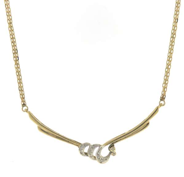 Powerful Yellow Gold Diamond Accent Bib Swirl Necklace