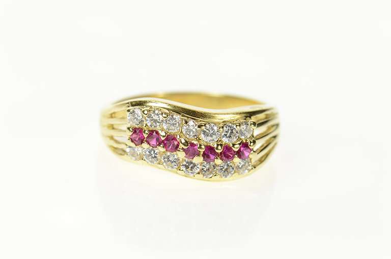 14K Yellow Gold Wavy Syn. Ruby Cubic Zirconia Statement Ring