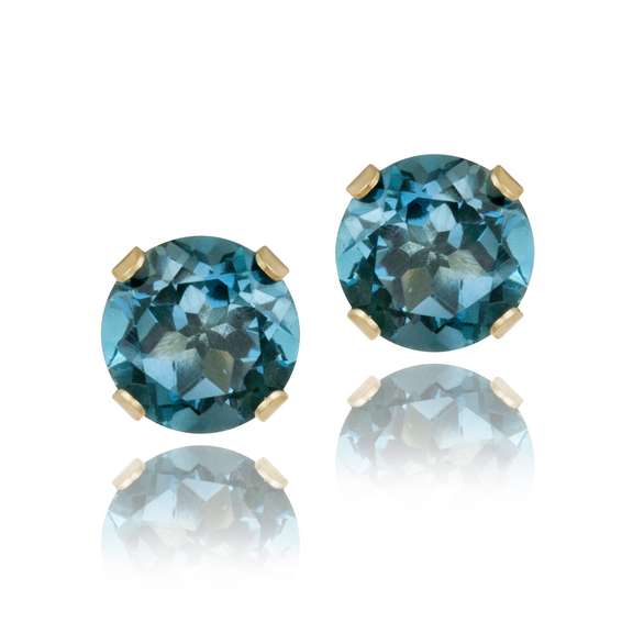 14K Yellow Gold 2.1ct London Blue Topaz Stud Earrings, 6mm