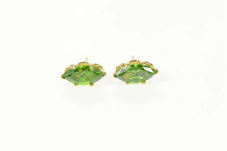 14K Yellow Gold Marquise Syn. Peridot Solitaire Stud Earrings