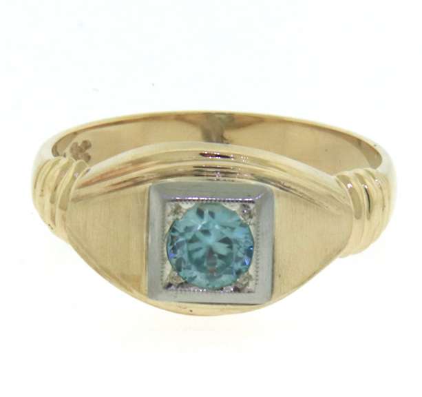 Handsome Yellow Gold Blue Zircon Gents' Ring