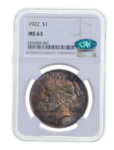 MS63 1922 Peace Silver Dollar - CAC - Graded NGC - Toned