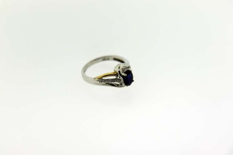 Sterling Silver And 14KT White Gold Blue Sapphire Ring