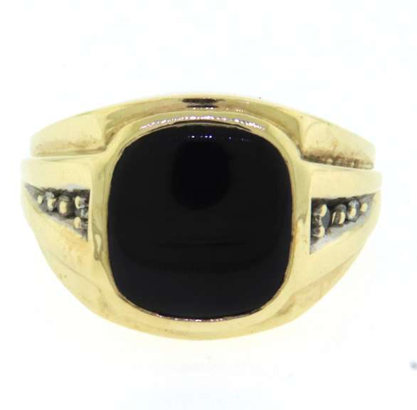 Men's Yellow Gold Black Onyx Signet Style Ring