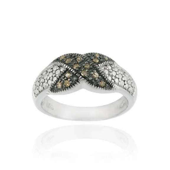 Sterling Silver 1/8ct. Champagne Diamond X Design Ring