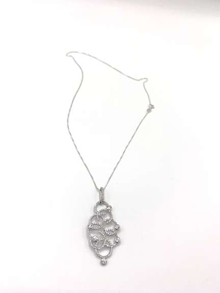 Overlapping & Interlocking Pendant Necklace with White Gemstones