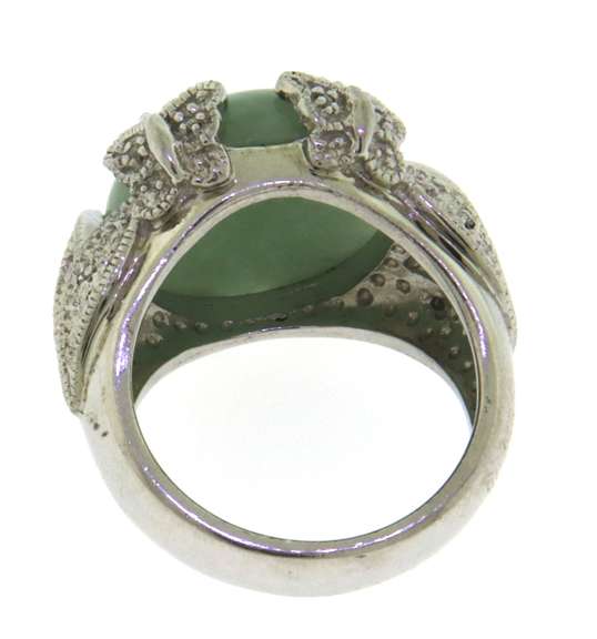 Judith Ripka Green Jade and White CZ Ring