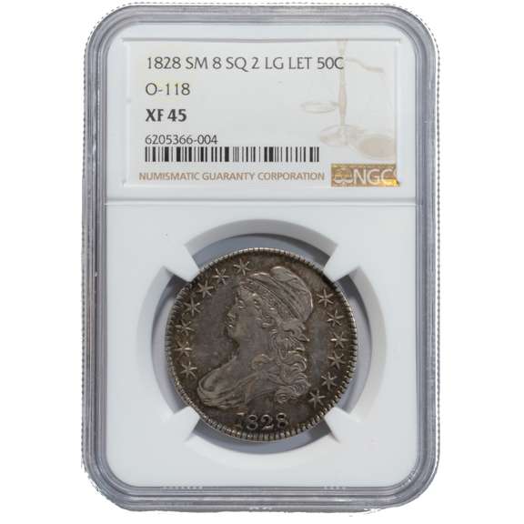 1828 Sm 8 Sq 2 Lg Letters NGC XF 45 Bust Half