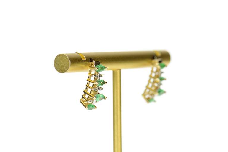 10K Yellow Gold Marquise Emerald Diamond Accent Semi Hoop Earrings