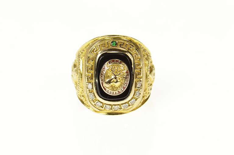 10K Yellow Gold Loyal Order of the Moose Diamond Emerald Ring
