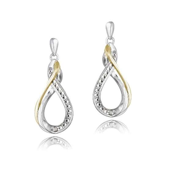Sterling Silver Diamond Accent Two-Tone Twisted Teardrop Dangle Earrings