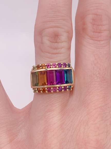 14kt Gold Multi Gemstone Cocktail Band