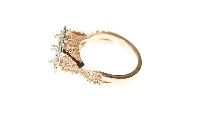 14K Rose Gold Ornate Halo Squared Engagement Setting Ring