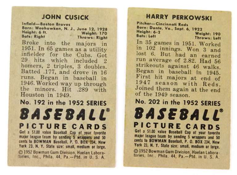 2 Bowman 1952 Baseball Cards