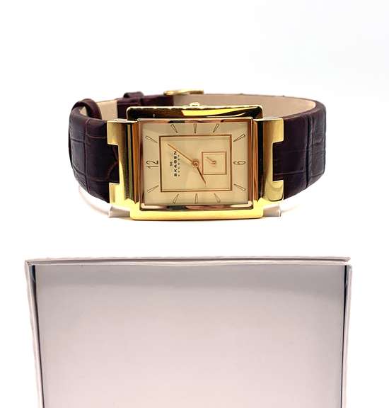 Skagen Denmark Unisex Stainless Steel Quartz Watch Leather Band