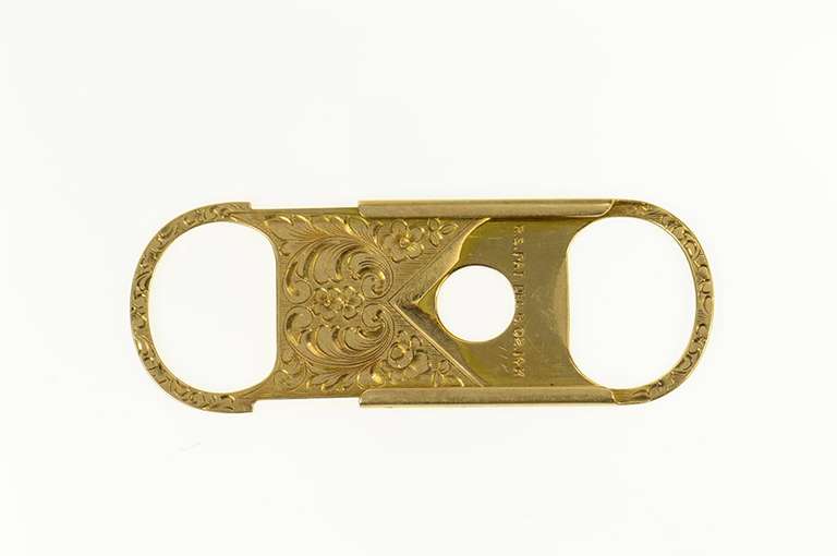 14K Yellow Gold JRH Monogram Victorian Etched Scroll Cigar Cutter