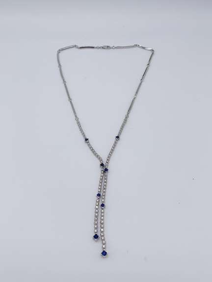 Gorgeous 14kt Solid Gold, Blue Sapphire, & Diamond Necklace